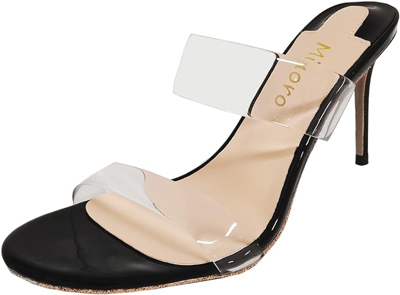 Women's Clear Open Toe Stiletto Heels Sandals Transparent Strap Slip On High Heels LD077