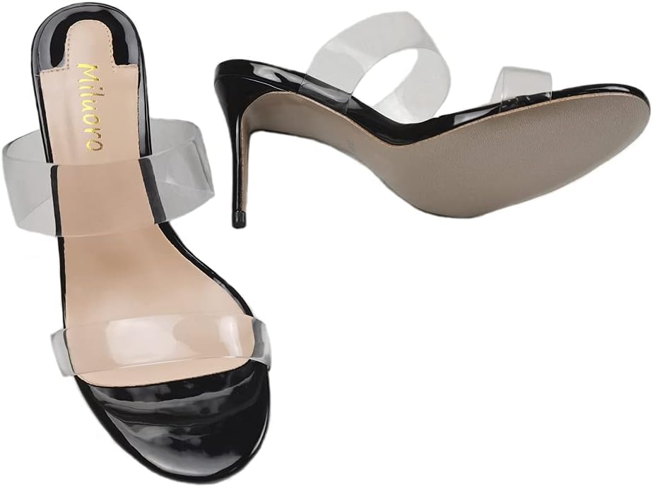 Women's Clear Open Toe Stiletto Heels Sandals Transparent Strap Slip On High Heels LD077