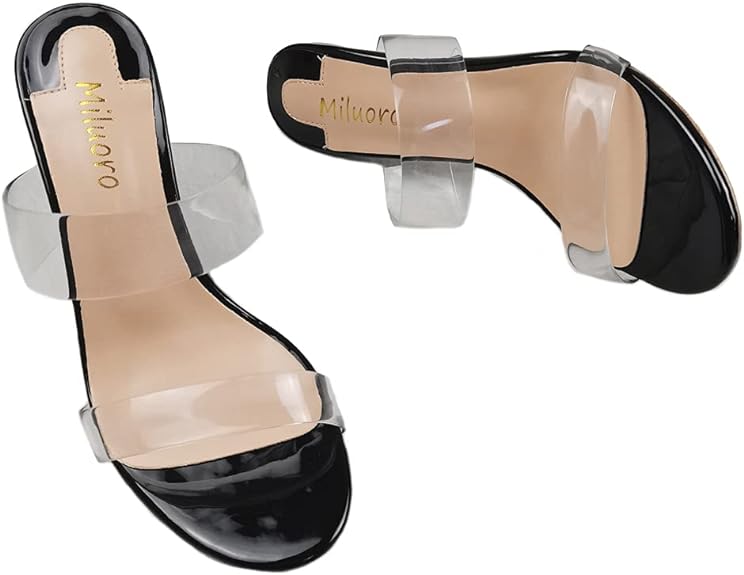 Women's Clear Open Toe Stiletto Heels Sandals Transparent Strap Slip On High Heels LD077