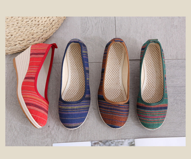 Spring ethnic style new embroidered women's shoes cowhide bottom wedge heels G932