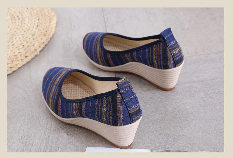 Spring ethnic style new embroidered women's shoes cowhide bottom wedge heels G932