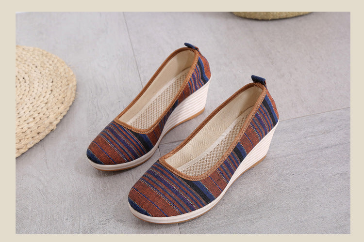 Spring ethnic style new embroidered women's shoes cowhide bottom wedge heels G932