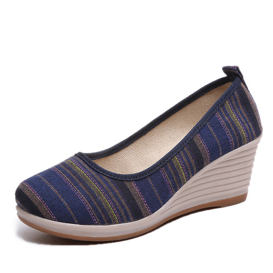 Spring ethnic style new embroidered women's shoes cowhide bottom wedge heels G932