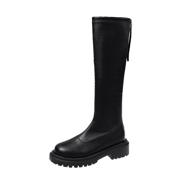New women's boots autumn and winter thick-soled elastic boots rear zipper high boots GF067