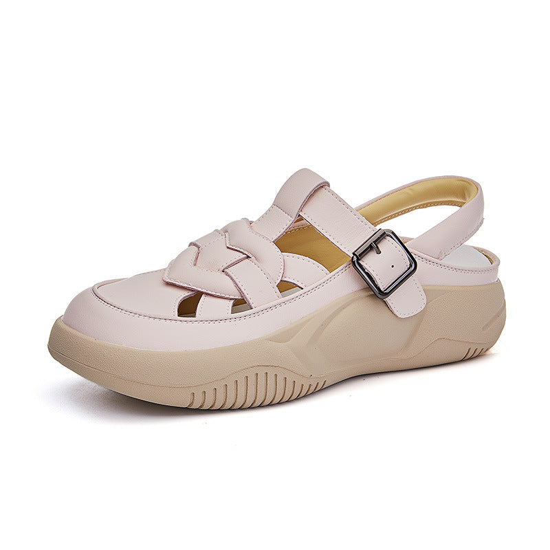 Genuine leather hollow sandals 2024 summer new style women's closed toe casual sandals G939