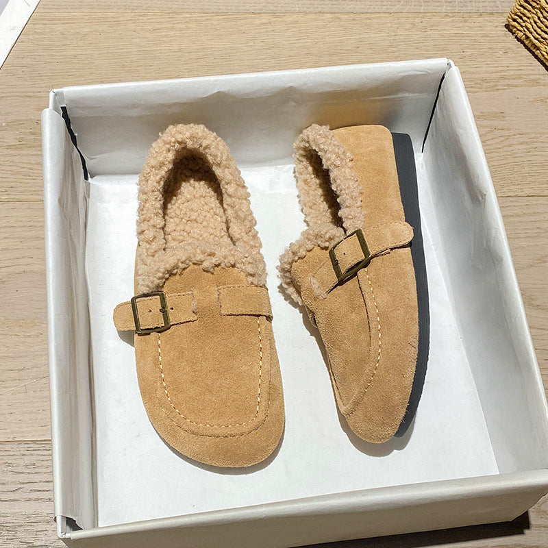 Plush and thick fur shoes retro genuine leather big head ladies cotton shoes MQ031