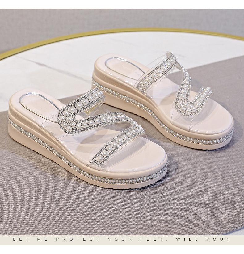 Summer fashion flat breathable rhinestone heightening thick-soled sandals LY1148