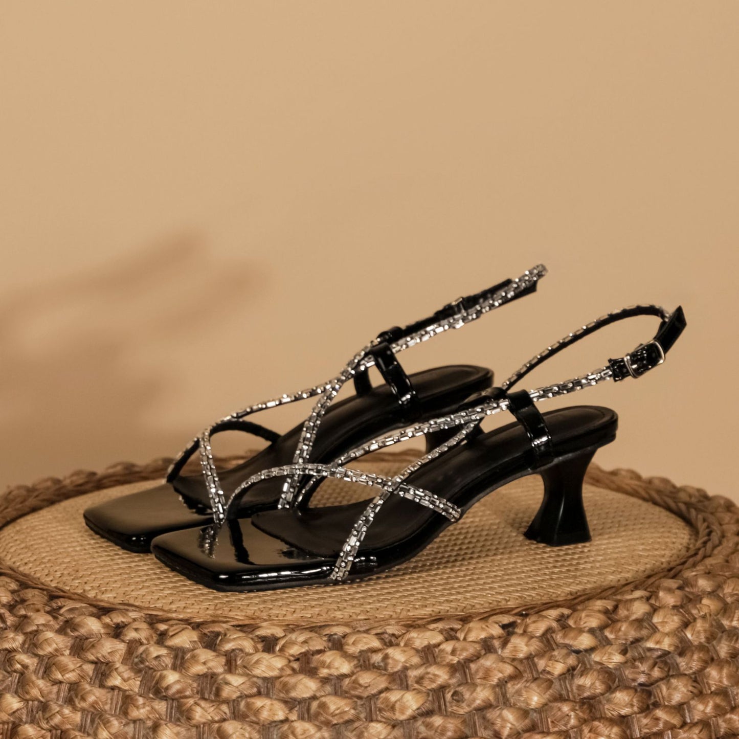 Stiletto cross rhinestone sandals high-end 2024 summer square head exquisite high heels LD321