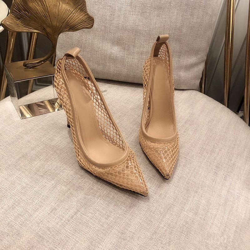 Summer temperament pointed mesh retro high-heeled sandals V202