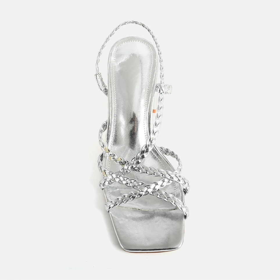 New women's high heel sandals braided cross strap high heel thick heel sandals LD440