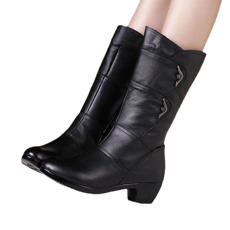 Fashionable velvet warm round toe mid-calf boots GF065