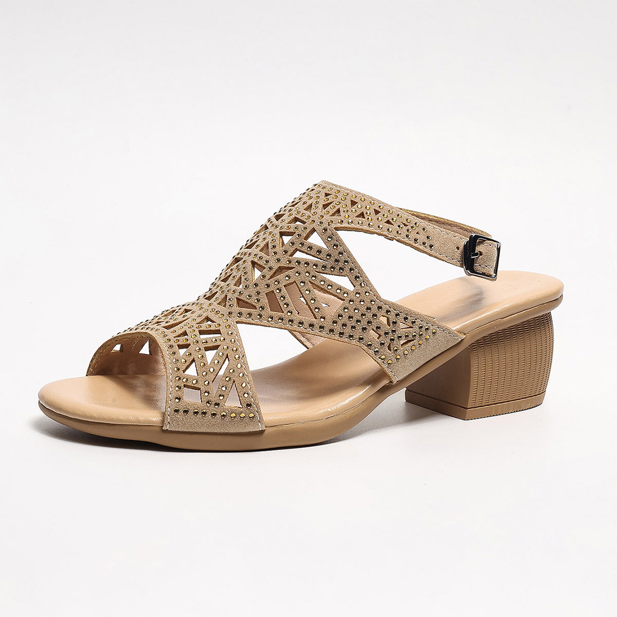 2024 summer new thick heel rhinestone shoes hollow fish mouth high heel sandals CH746