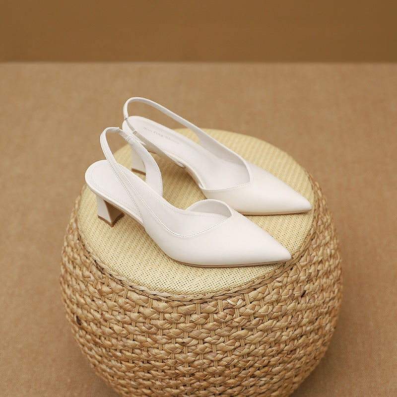 New style hollow back shallow pointed high heels simple thick heel sandals G726