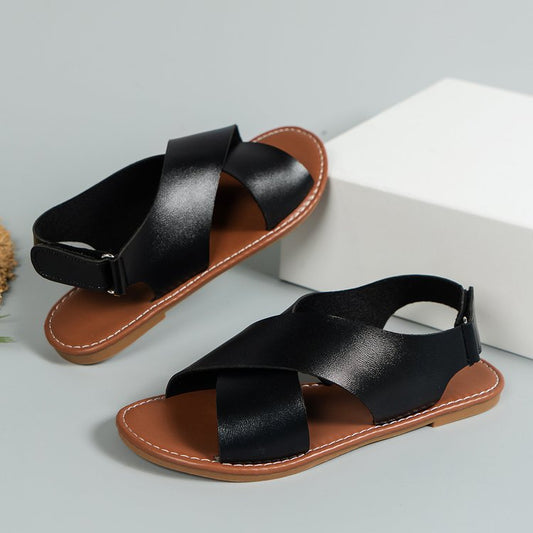Large size cross strap flat sandals open toe beach sandals AM005