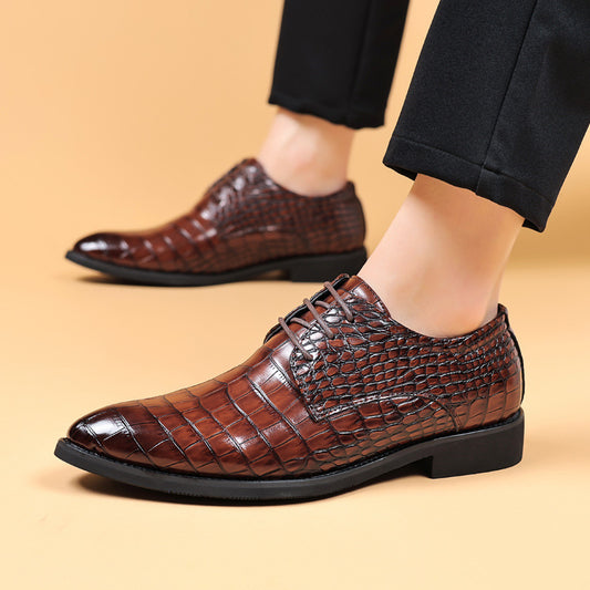 2024 new dark brown business crocodile pattern pointed toe men's leather shoes LD445