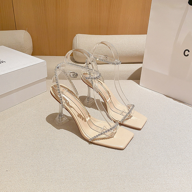 2024 new rhinestone transparent one-strap high heels summer fashion high heel sandals CH753