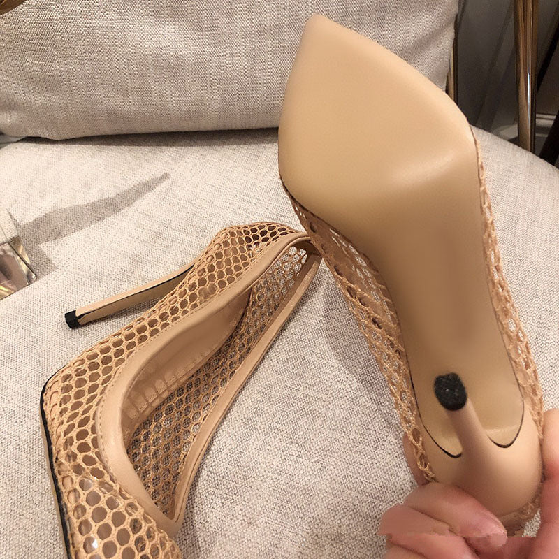 Summer temperament pointed mesh retro high-heeled sandals V202