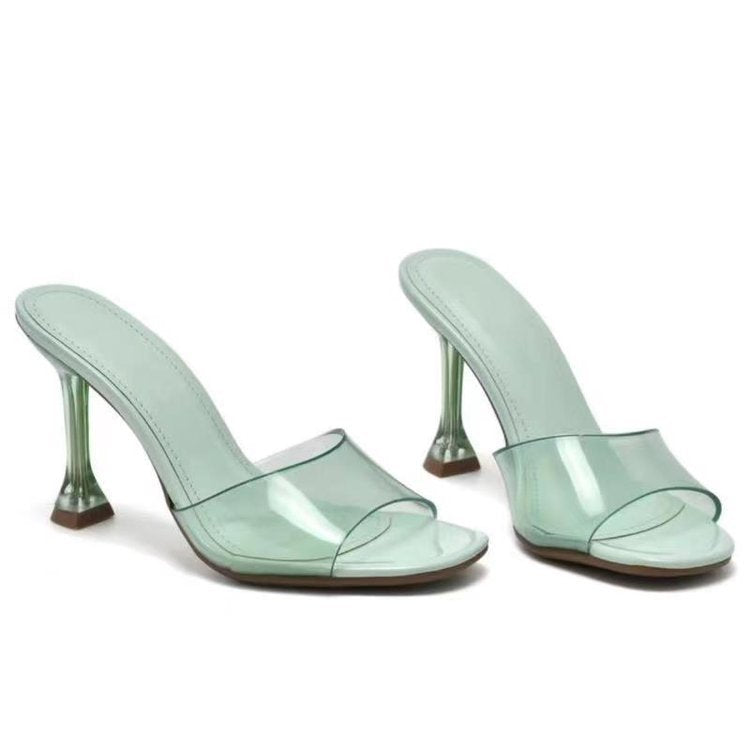 Summer new style transparent round toe one-line high-heeled women's sandals LD273
