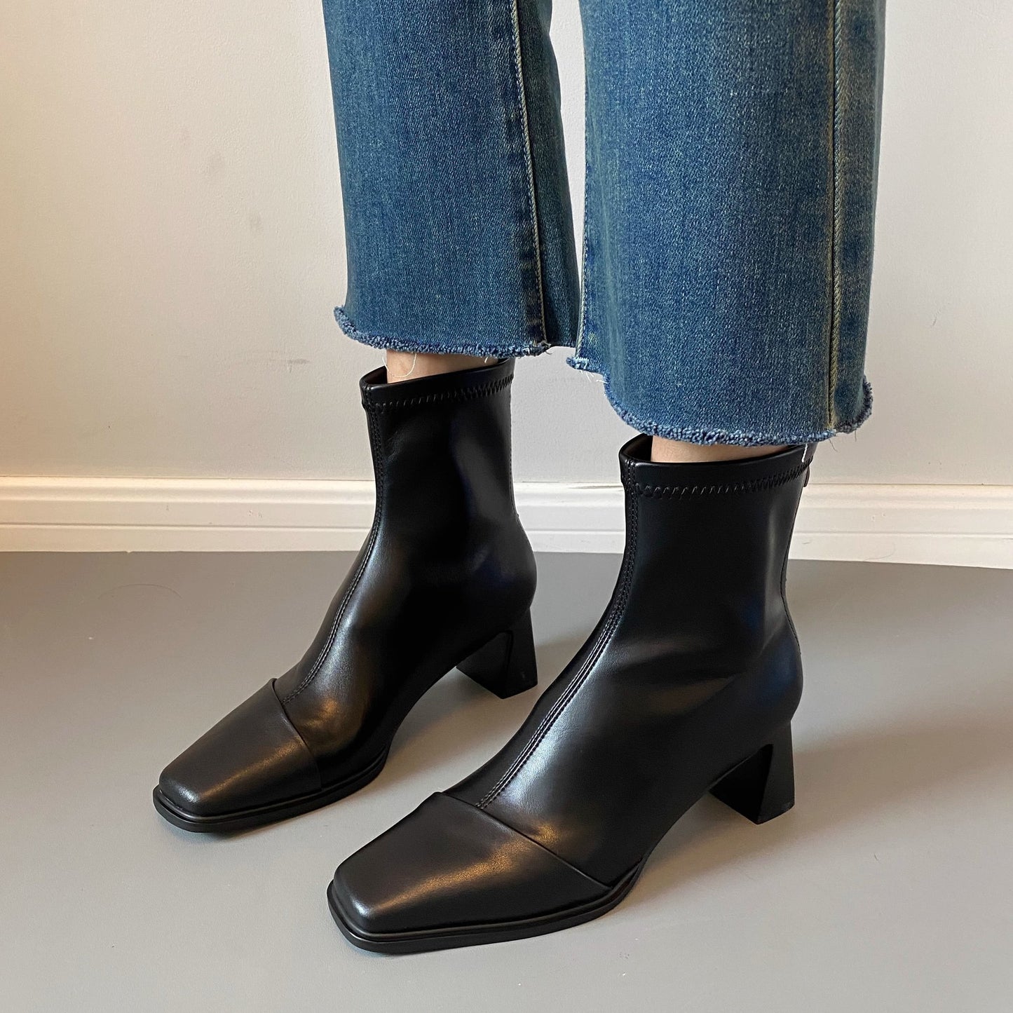 Ladies style mid-calf French ankle boots square toe thick heel boots LD397