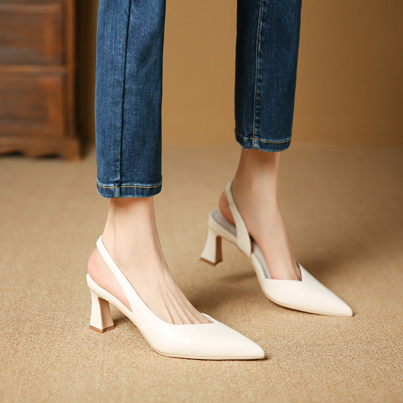 New style hollow back shallow pointed high heels simple thick heel sandals G726