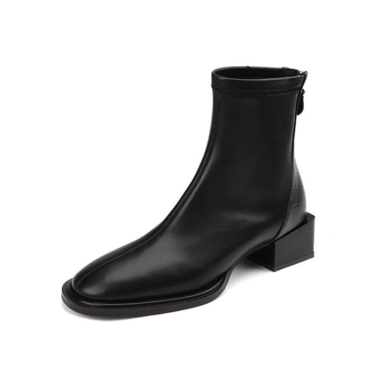 Women's autumn and winter thick heel ankle boots retro new round toe zipper boots LD374