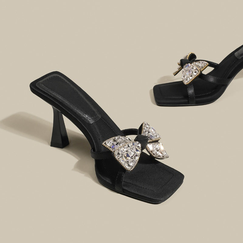 Temperament high heel sandals for women 2024 new rhinestone bow high heels PR099