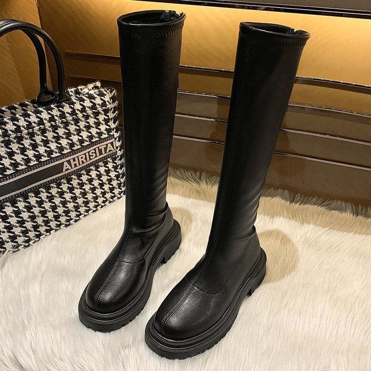 New women's boots autumn and winter thick-soled elastic boots rear zipper high boots GF067