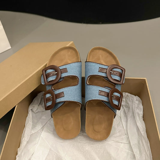 Denim thick-soled slippers for summer wear 2024 new casual flat-soled fashionable ladies sandals G977