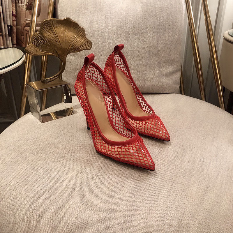 Summer temperament pointed mesh retro high-heeled sandals V202