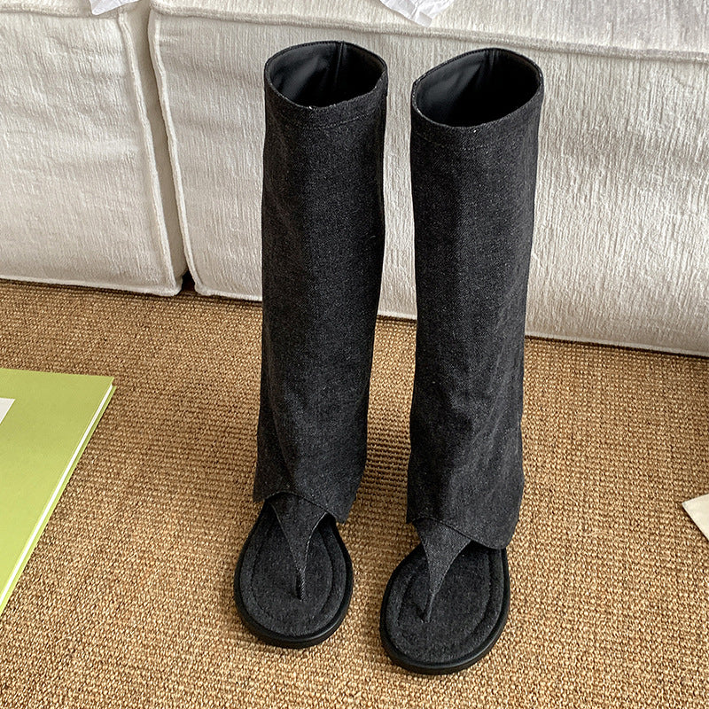 2024 Summer New Sandals Women's Flat Pants Boots Fashion Niche Flip-Toe Sandals LD375