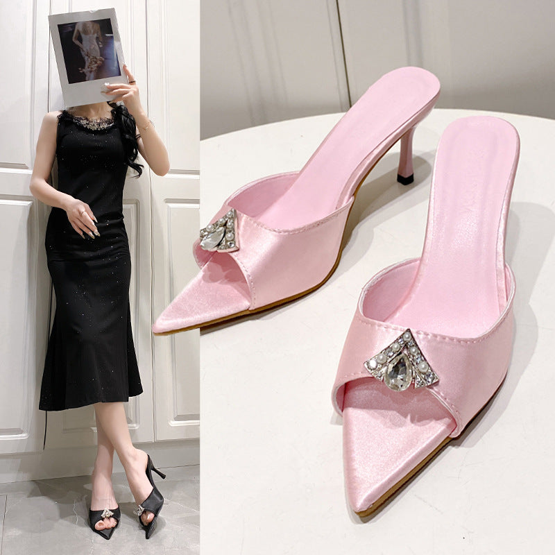 2024 summer new rhinestone pointed temperament sexy high heel sandals JC085
