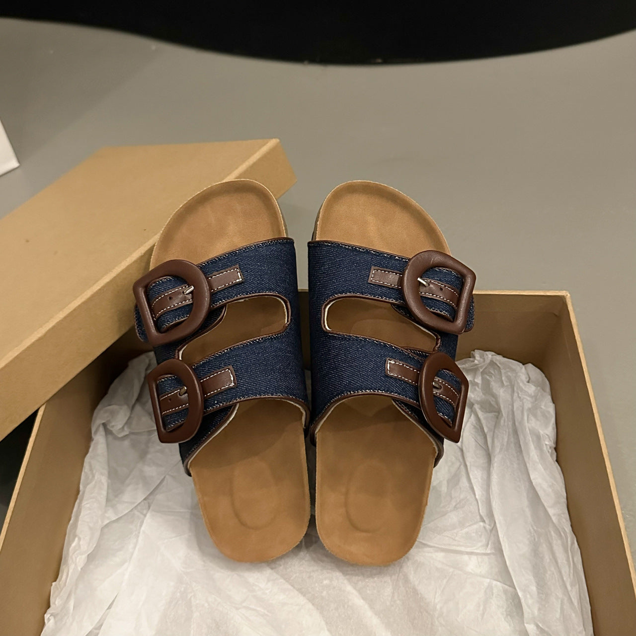 Denim thick-soled slippers for summer wear 2024 new casual flat-soled fashionable ladies sandals G977