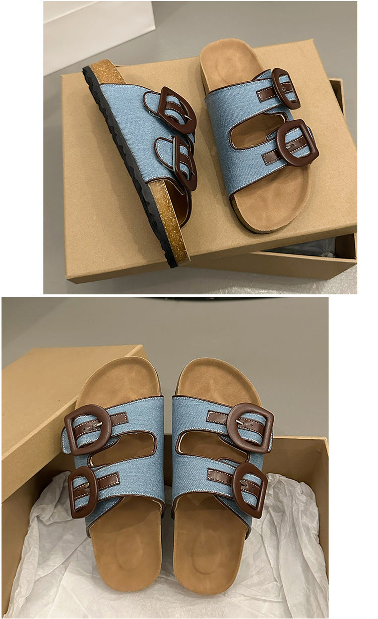 Denim thick-soled slippers for summer wear 2024 new casual flat-soled fashionable ladies sandals G977