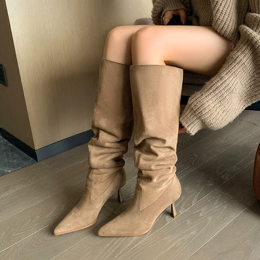Large-tube heeled boots with pointed toe and over-the-knee boots LD450