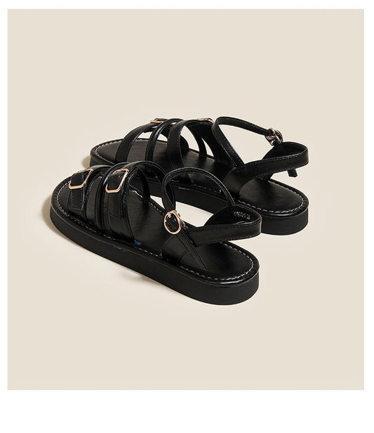 2024 Summer Casual Retro Strap Open Toe Round Toe Flat Sandals G960