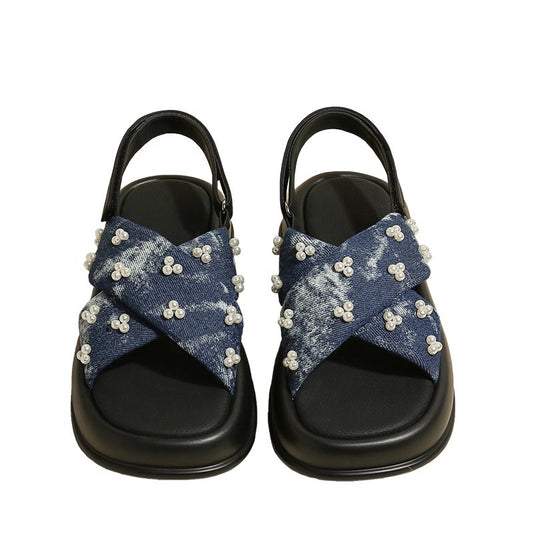 Cross-soled sandals for women to wear as outdoor shoes in 2024 summer, new fashion and versatile beach shoes LD067