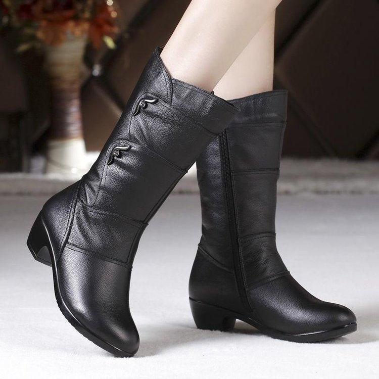 Fashionable velvet warm round toe mid-calf boots GF065