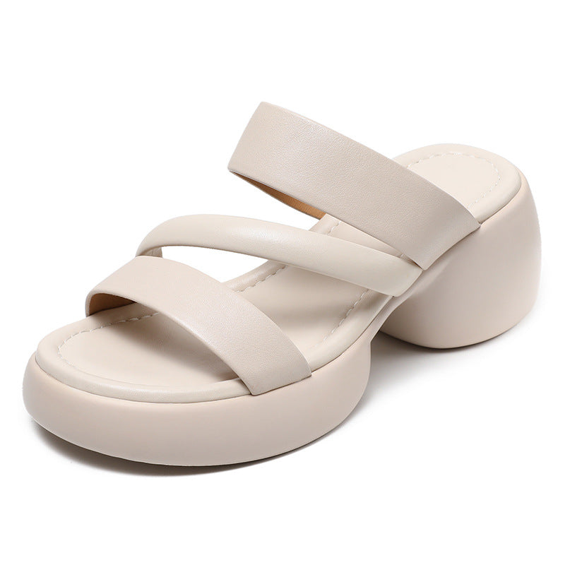 New summer high-heeled genuine leather outerwear flip flops thick-soled sandals JC038