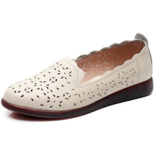 Genuine leather sandals for women 2024 summer new soft sole breathable hole shoes LP001
