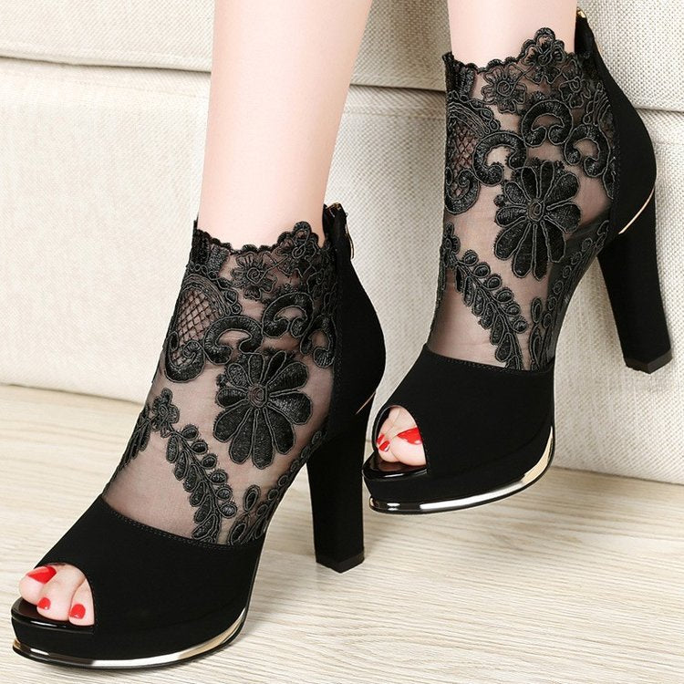 Women's new sexy mesh thick high heel open toe mesh sandals LD171