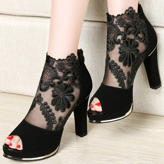 Women's new sexy mesh thick high heel open toe mesh sandals LD171