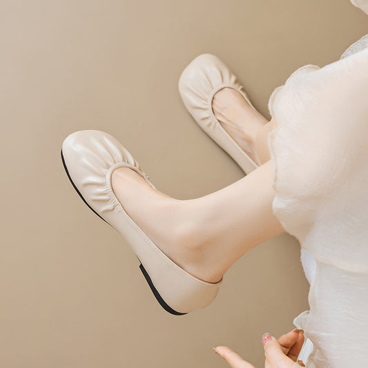 Square toe flat retro soft-soled pumps for women G871