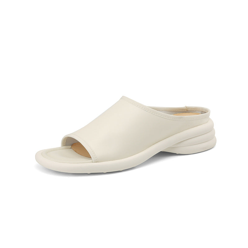 Summer soft-soled white open-toe thick-heeled sandals PR059