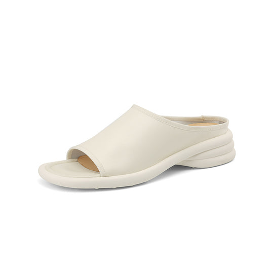 Summer soft-soled white open-toe thick-heeled sandals PR059