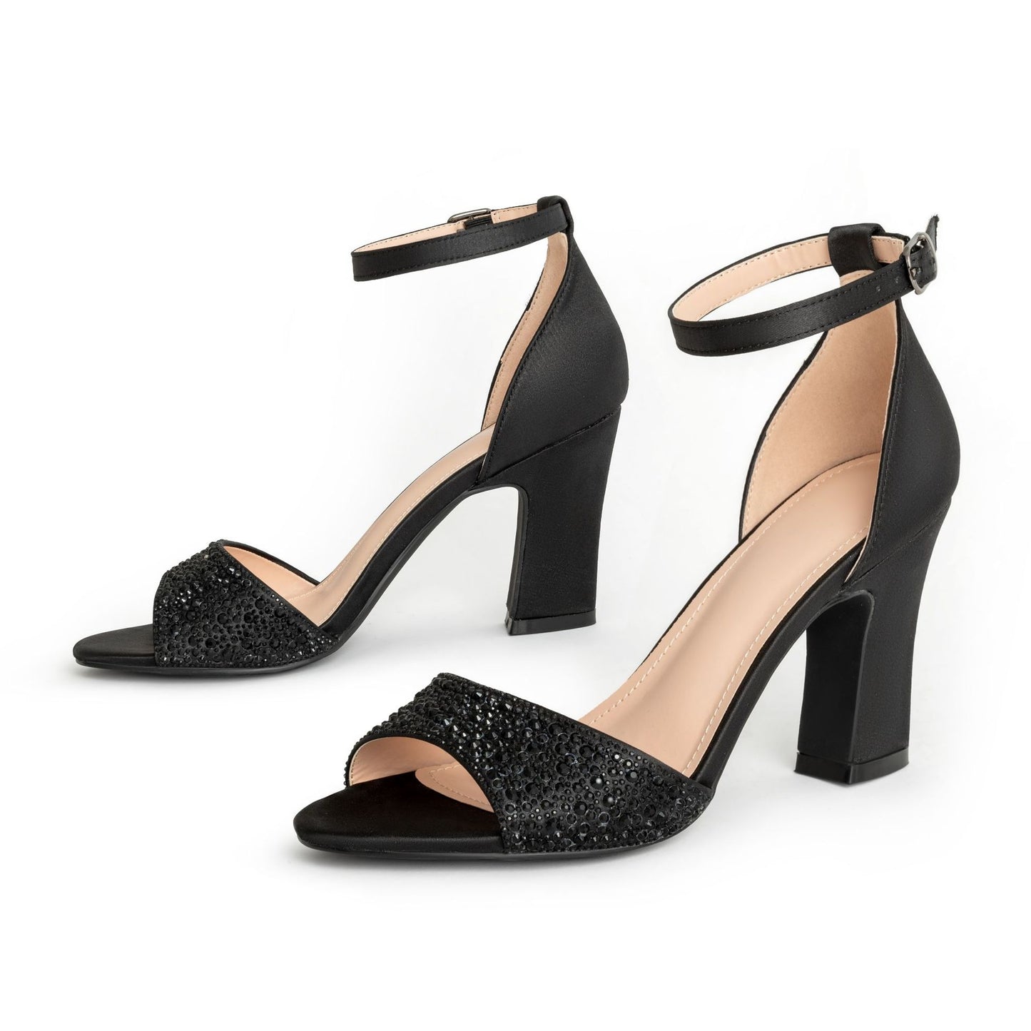 2024 summer new sequined high heels versatile open toe buckle strap thick heel sandals CH367