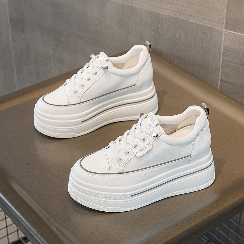 Genuine leather 6CM thick sole white shoes casual sports shoes CH828
