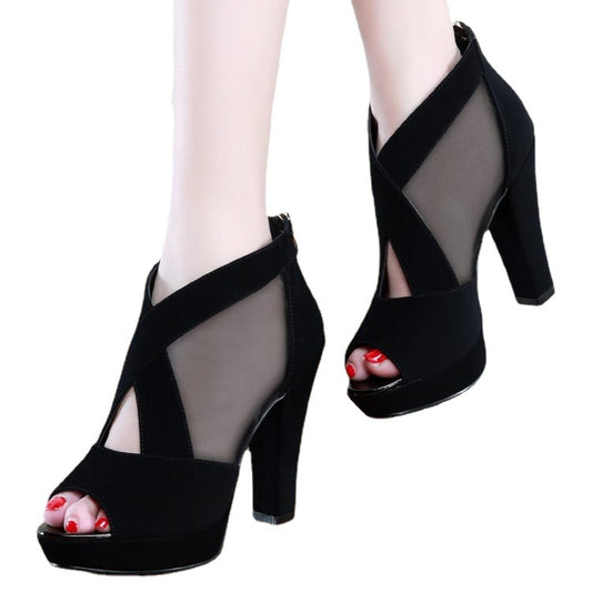 Summer new mesh breathable high heel women's shoes G948