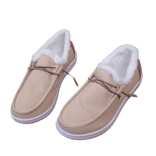 New winter round toe casual plus velvet solid color casual women's cotton shoes CH816