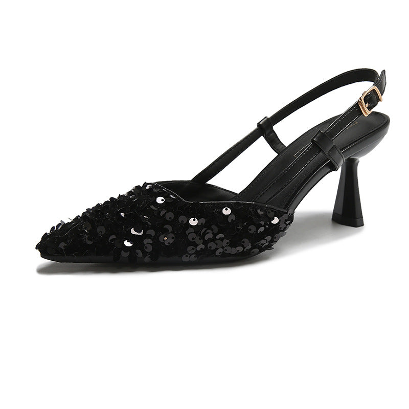 2024 summer new sequined high-heeled sandals stiletto party temperament pointed toe shoes DG052