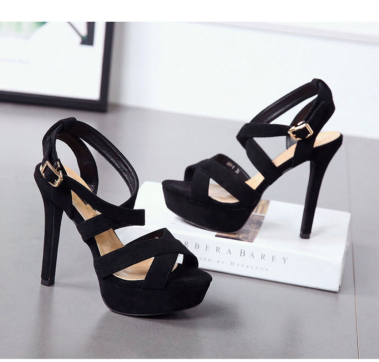 Women's summer super high heels cross strap waterproof platform buckle sandals LD204